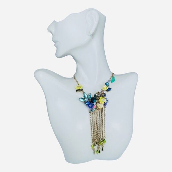 Betsey Johnson Hummingbird Flower Statement Necklace 29"  Tassel Spring Ahead - Picture 8 of 14